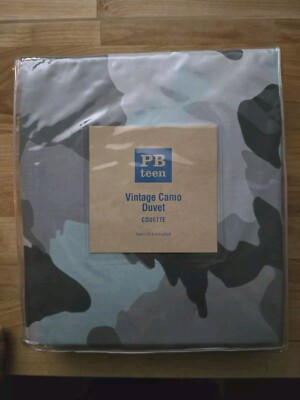 Pottery Barn Teen Camo Print Duvet Cover Combed Cotton Twin Size New In Package-image