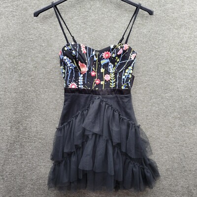 City Studio Dress Junior’s 1 Black Embroidered Tulle Fit & Flare Prom NWT-image