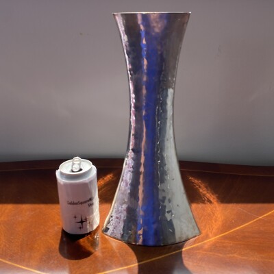Handcrafted Hammered Silver ZANETTO STUDIO concave shaped Vase Italy -image