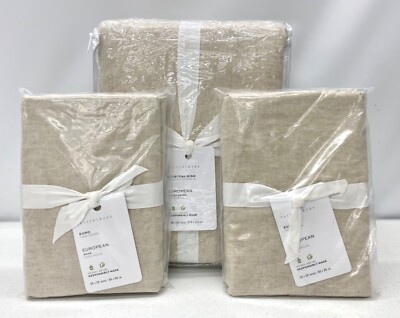 Pottery Barn European Flax Linen/Cotton KING Duvet Cover w/2 EURO Shams~Oatmeal-image