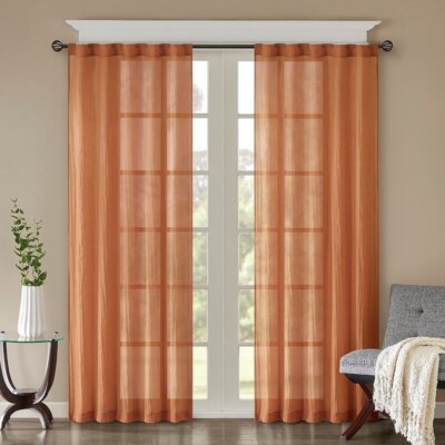 Madison Park Set of 2  Crushed Sheer Window Panel Spice Curtain 84in x 95in L-image