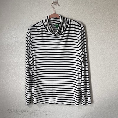 Dip Women’s Long Sleeve Turtleneck Top Blouse Shirt Striped Black Size XL D1-image