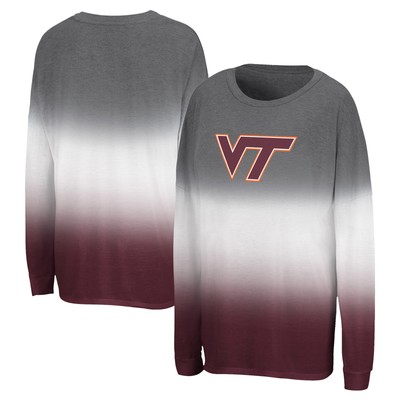 Women's Colosseum Gray Virginia Tech Hokies Winkle Dip Dye Long Sleeve T-Shirt-image