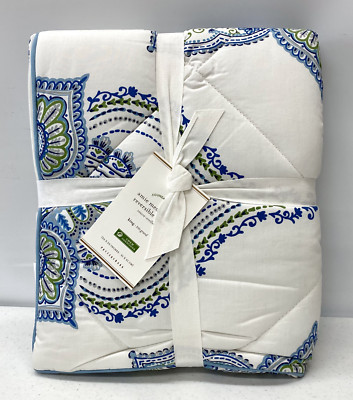 NEW Pottery Barn Amie Meallion Reversible KING Cotton Sham~Cool Blue Multi-image