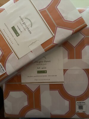 Pottery Barn Nova Geo Full Queen Duvet Cover & 2 Standard Pillow Cases Unused-image
