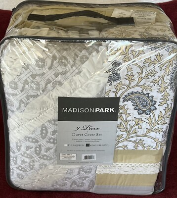 Madison Park 100% Cotton 9 Piece  Duvet Set Beautiful Floral Ruffle Border Desig-image