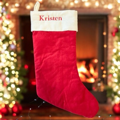 Pottery Barn Red Velvet Christmas Stocking Monogrammed Embroidered Sz M KRISTEN-image