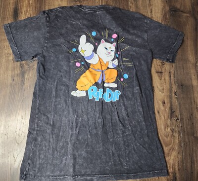 Mens L Rip N Dip Karate Power T Shirt Double Sided Mineral Wash Cat-image