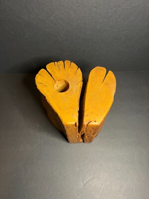 Vintage Hand-Carved Wooden Heart Shaped Block Taper Candlestick Holder Decor-image