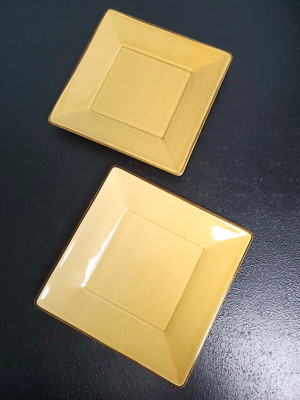 Pottery Barn Asian Square Appetizer/Bread Caramel BrownPlates Set of 2-image