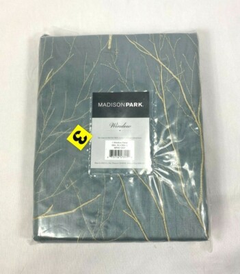 Madison Park Blue and Gold Sheer Embroidered Rod-Pocket Curtain Panel, 50