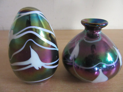 Vintage Glass Act Studio Art glass egg shaped paperweight, Perfume bottle / Vase-image