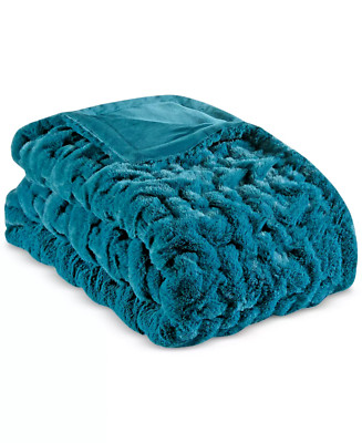 Ruched Faux-Fur Throw, 50″ x 60″ – Teal-image
