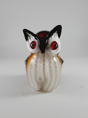 Studio Art Glass Heavy Big Eyed Brown Owl Bird 5.5” Paperweight Home Decor-image