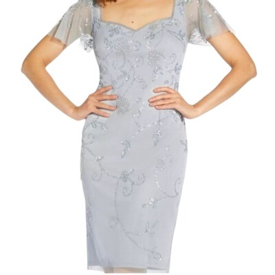 Papell Studio NWT Adrianna Papell Pale Blue Beaded Midi Dress Size 4-image