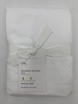Pottery Barn Washed Cotton Sateen Sham King White #H227-image