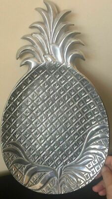 Vintage Large Chip and Dip Serving Alum Tray with Pineapple Motif. 16 3/4