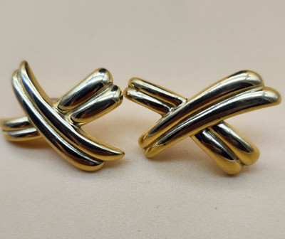 Gold Toned X Shaped Earrings - Vintage,  Studs, 1 Inch-image