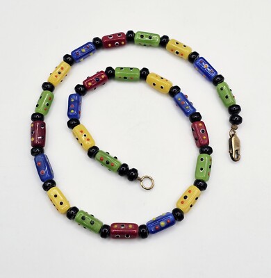 Vintage Glass Bead Choker Necklace Lampwork Colorful Bumpy Dice Venetian -image