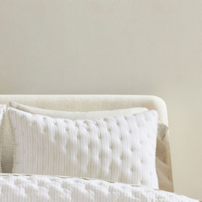 BRAND NEW Single Pottery Barn Carter Striped Quilted STANDARD Sham White/Flax-image