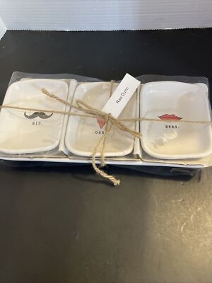 RAE DUNN Artisan Collection Magenta Hers His Ours Large 13”Tray dipping Dishes 3-image