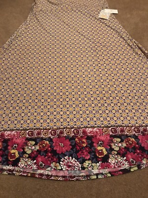 LuLaRoe MAXI Skirt Dress Yellow Purple Medallions Dip Floral🦄 XL 18/20 Slinky-image