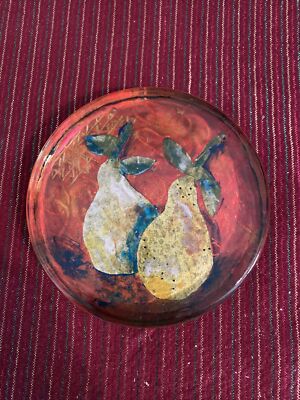 Paper Weight Nicole Slater Studio Art Glass Trivet Passionate Pear Signed 2005-image