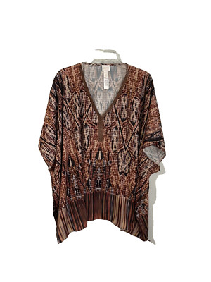 Chicos Brown Embellished V-Neck Dipped Hem Poncho Artsy Womens Size L/XL-image