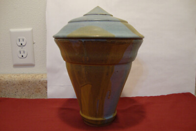 Signed Studio Art Pottery Stoneware Vase Earth Tone Urn Shaped Storage Jar 10.5