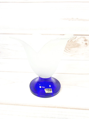 Vintage Studio Nova Vase Tulip Shaped Cobalt Blue Frosted Glass Hand Made -image