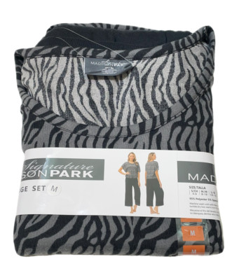 Madison Park 2 Piece Pajama Lounge Set Women M (8-10) Black Capri Zebra Top-image
