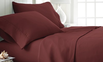Bed Sheet Set, Ultra Soft 4 Piece, Burgundy, Queen-image