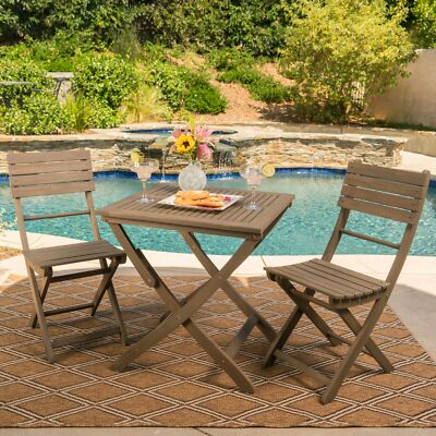 Versaille Outdoor 3 Piece Foldable Grey Finished Acacia Wood Bistro Set-image