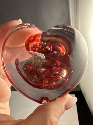 Vtg Studio Art Glass Heart Shaped 3-3/4