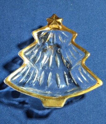 Studio Nova Christmas Tree Shaped Yuletide Gold Trimmed Glass Sweets Candy Dish-image