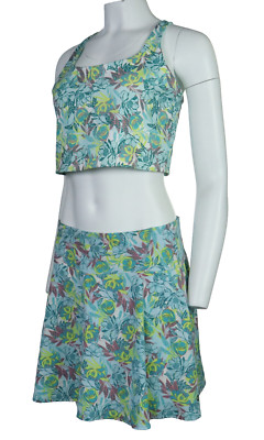 DIP US Women’s XL Blue Floral Print Swim Skort + Tankini Top Swimsuit Swimdress-image