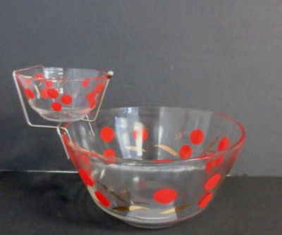 Vintage Large Red Dot Chip And Dip set - gold bracket MCM-image