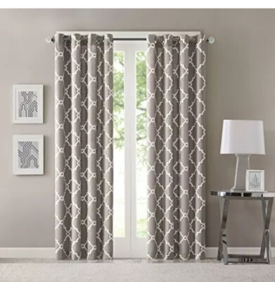Madison Park Fretwork Print Grommet Top Window Curtain With Grey MP40-1280-image