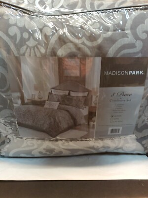 New Madison Park Flourish Jacquard 8 Piece Queen Comforter/Bedding Set In Gray-image