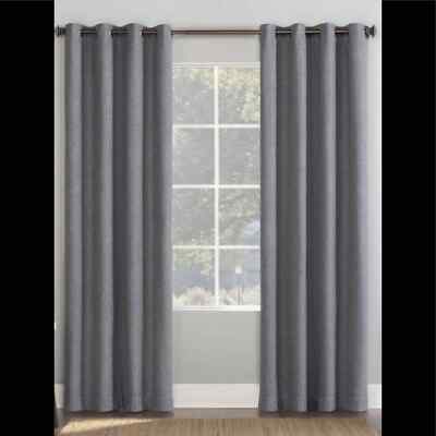 2 Sun Zero Enzi Gray Herringbone Insulated 100% Blackout Grommet Curtain Panels-image