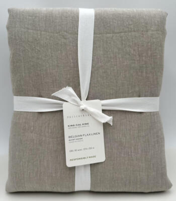 Pottery Barn Belgian Flax Linen KING Duvet Cover ~ Eucalyptus Green-image