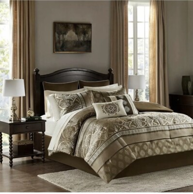 MADISON PARK ESSENTIALS ALEXINE CALIFORNIA KING 16 Pc BEDDING SET BRAND NEW-image