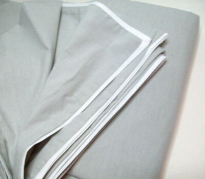 Pottery Barn Kids Gray Chambray Cotton White Trim Full Queen Duvet Cover-image