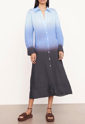 VINCE BLUE DIP DYE LONG SLEEVE SHIRT MIDI DRESS SIZE LARGE, $525-image