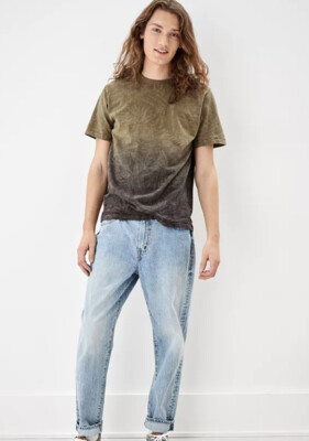 American Eagle AE Men's Super Soft Slub Cotton T-Shirt Dip Dye Green Size XL-image