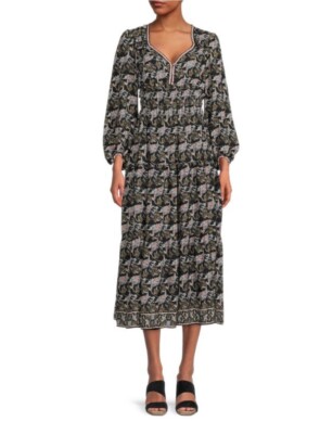 Max Studio Floral Shirred Midi Dress,Small,gathered Waist,Cottagecore-image