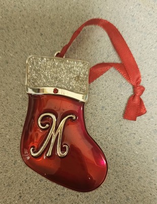 Regent Square Studio Design Christmas Ornament Red Stocking w Crystals Letter M-image