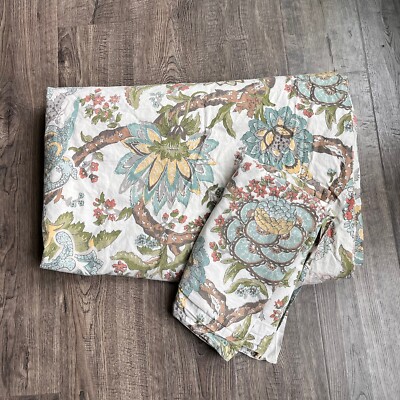 Pottery Barn Reza Duvet Cover + 1 Sham Size Queen / Full Palampore Ivory Floral-image