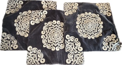 Pottery Barn Gray Grey Velvet White Medallion Euro Shams 24” X 24” Set Of 3-image