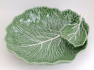Bordallo Pinheiro Green Cabbage Large Chip & Dip Serving Bowl Tray Dish-image